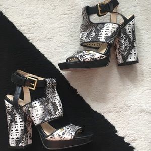 Calvin Klein black and white leather heels
